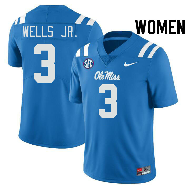 Women #3 Antwane Wells Jr. Ole Miss Rebels College Football Jerseys Stitched-Power Blue